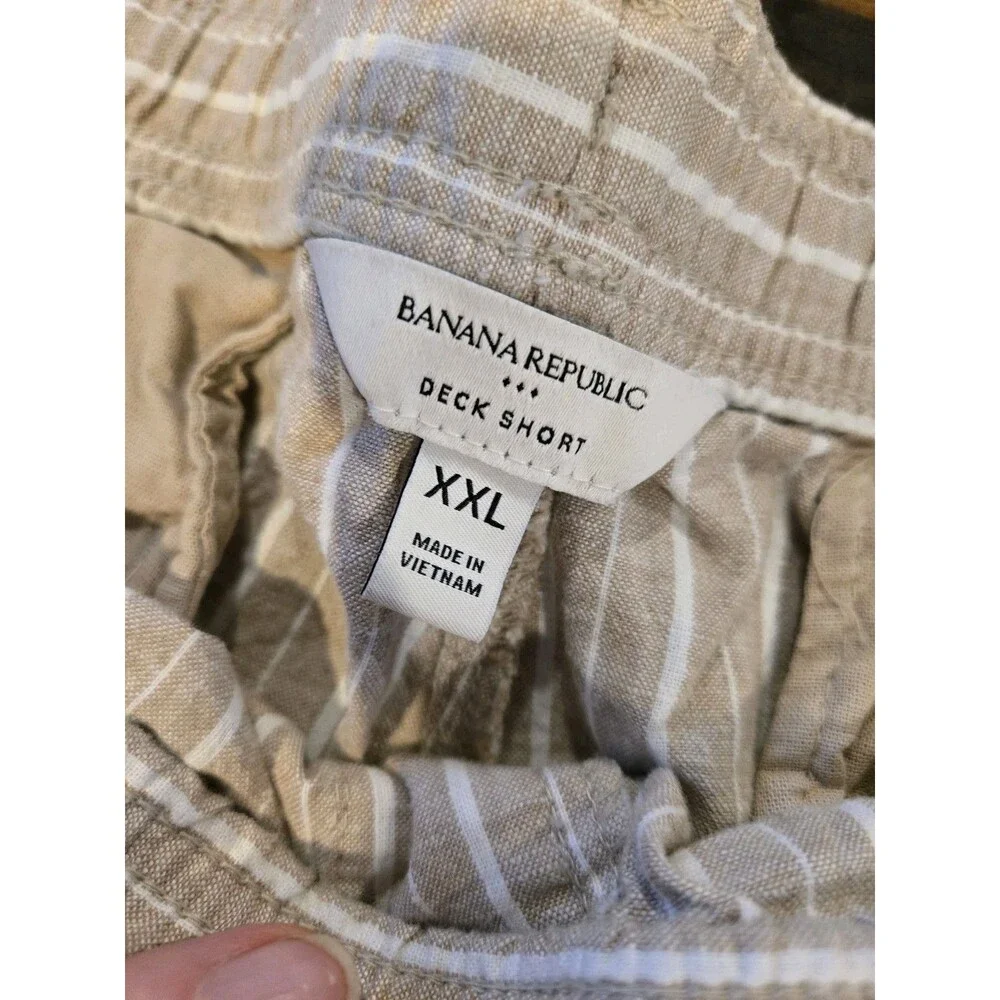 Banana Republic linen-blend drawstring deck shorts neutral tan/ white Men's XXL